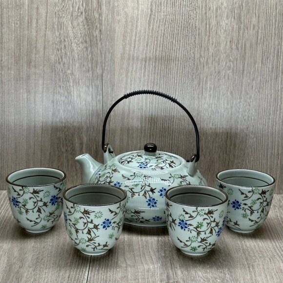 Pier 1 Import Tomoko Tea Set, Japanese Teapot with Handle and 4 Cups - Picture 1 of 16